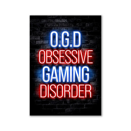 Motivational Neon Effect Game Slogan Pictures Flat Printed on Canvas Wall Posters and Paintings for Game Room Decor Gamers’ Gift