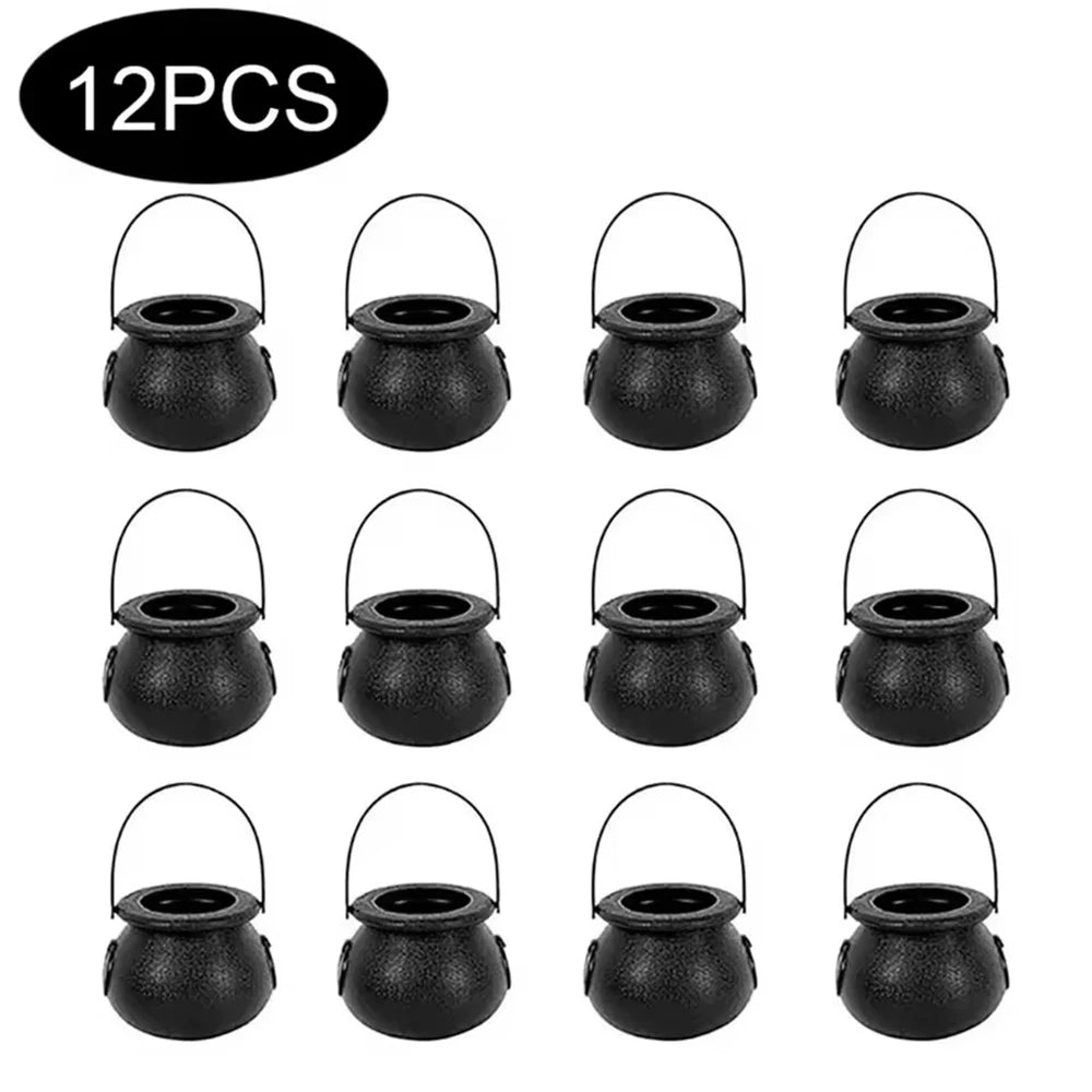 Mini Black Plastic Witches Cauldron,Halloween Witch Cauldron Decoration Pumpkin Treat Bucket,Candy Basket,Trick Or Treat
