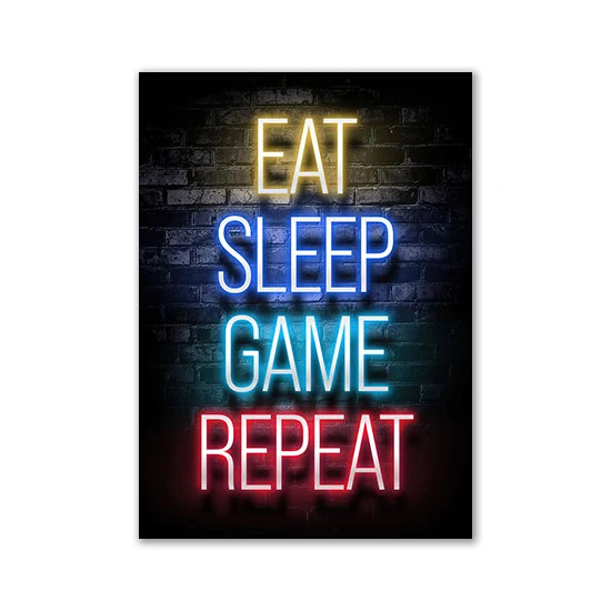 Motivational Neon Effect Game Slogan Pictures Flat Printed on Canvas Wall Posters and Paintings for Game Room Decor Gamers’ Gift
