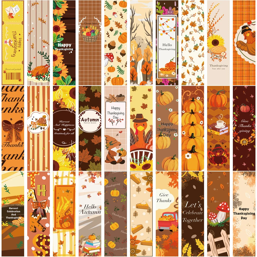 30/60PCS Thanksgiving Bookmarks Personalize Card Reading Books Waterproof Laptop Bicycle Phone Aesthetic Luggage Card Bookmark