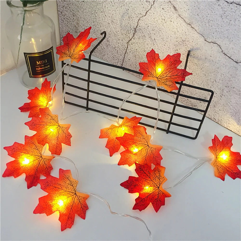 2/3M Halloween LED Lights String Artificial Maple Leaf Lantern Garland Halloween Christmas Thanksgiving Day Home Decorations