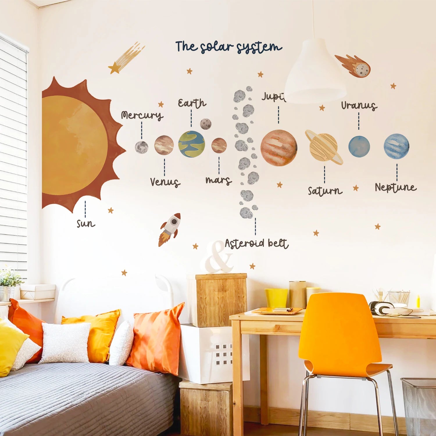 Our Solar System Space Educational Wall Sticker Child Room Boys Bedroom Countdown Rocket Playroom Vinyl Decal Living Home Decor