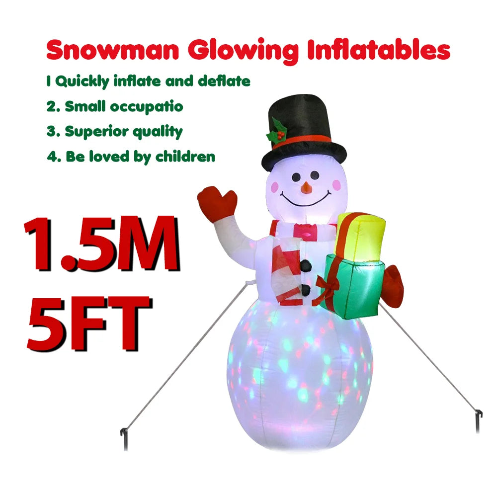 1.5M Christmas Inflatable Santa Claus And Snowman Built-in LED Lights Indoor And Outdoor Inflatable Party Garden Decoration