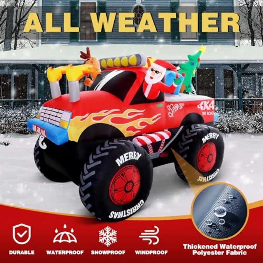 8 FT Long Santa in Monster Truck Christmas Inflatables Outdoor Decorations Christmas Blow Up Santa Claus Yard Decorations for G