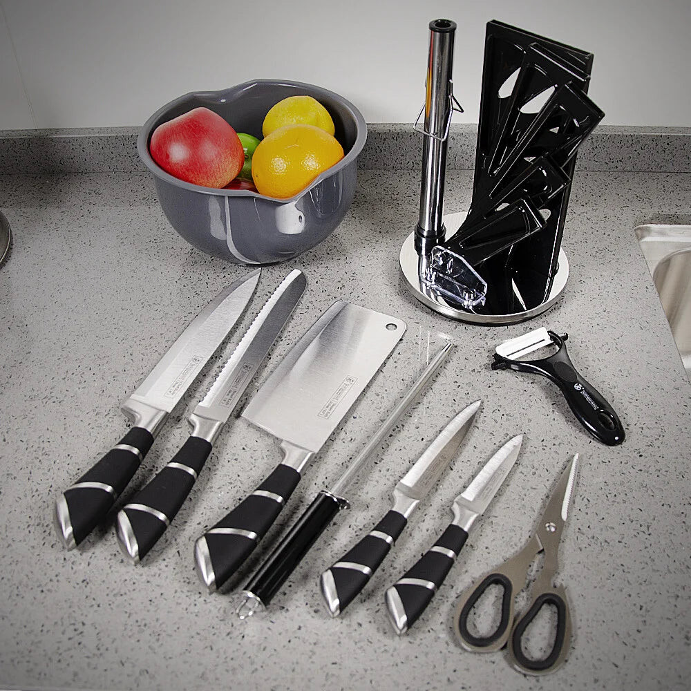 MDHAND  Stainless Steel Kitchen Knife Set Sharp Non-Stick Coated Chef Knives with Sharpener for Cutting Slicing Dicing Chopping