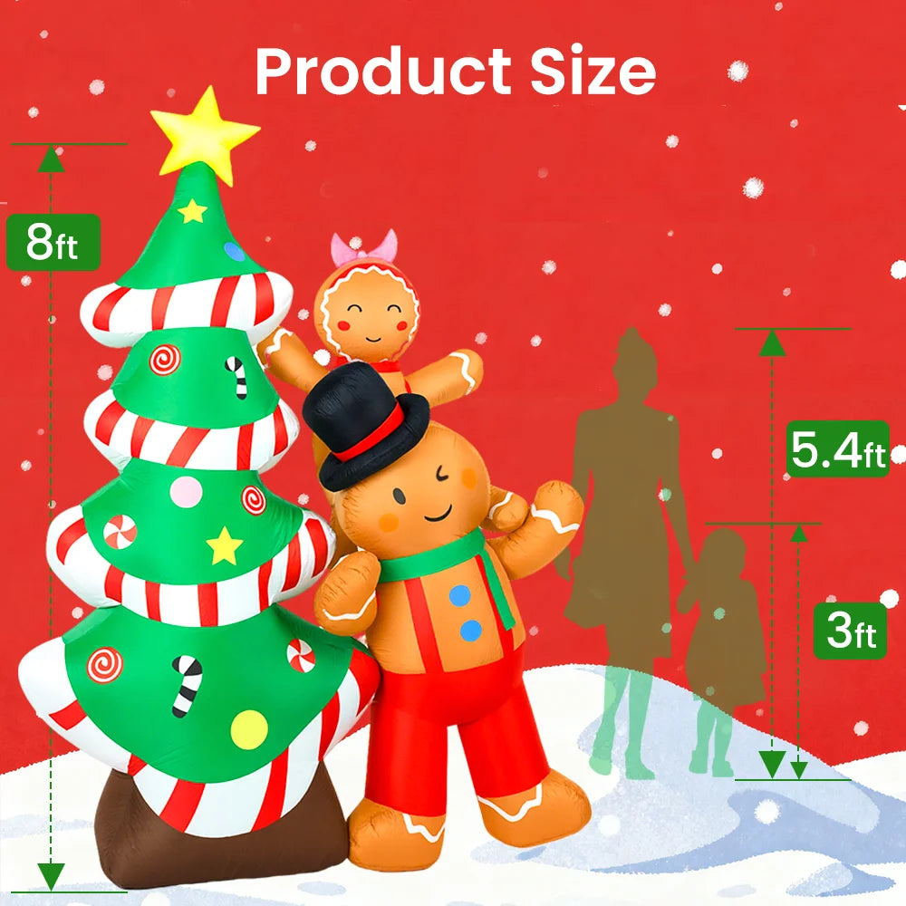 8FT Christmas Inflatables Outdoor Decorations, Blow Up Yard Decoration(Gingerbread Man & Christmas Tree)