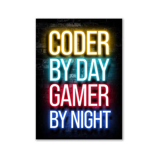 Motivational Neon Effect Game Slogan Pictures Flat Printed on Canvas Wall Posters and Paintings for Game Room Decor Gamers’ Gift