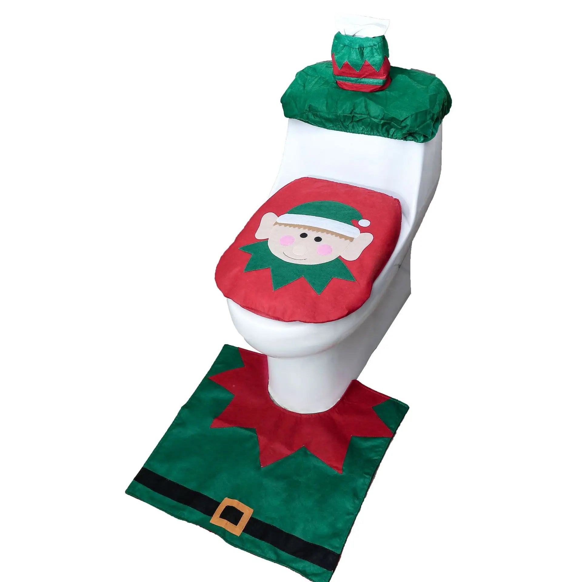 3PCS Christmas Bathroom Decoration Christmas Indoor Home Decor Toilet Set with Toilet Seat Cover,Tank Cover Cover and Rugs Set