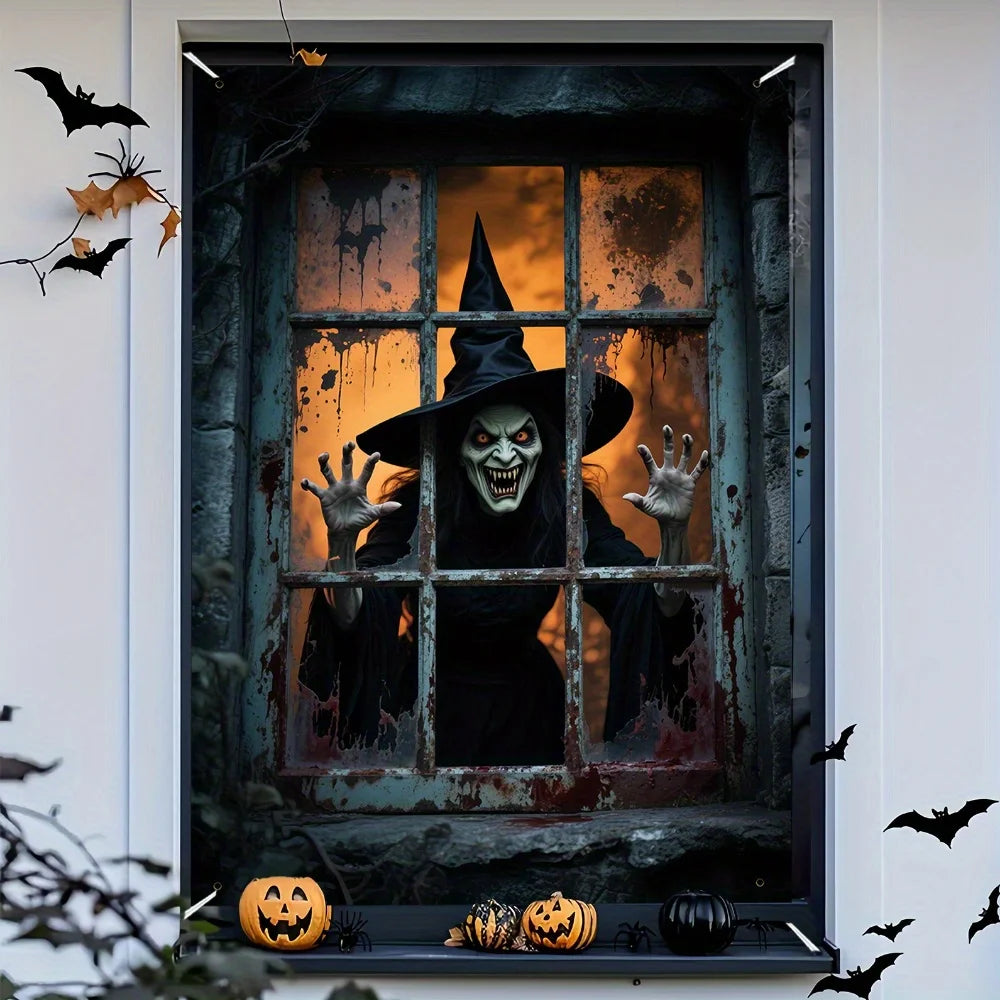 1pcs Halloween Party Banner - Durable Polyester Indoor and Outdoor Decorations Designed By The Terrifying Witch for Halloween