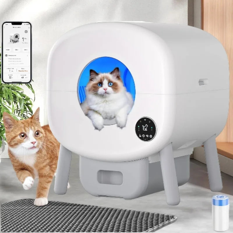 Extra Large Automatic Litter Box Self Cleaning for Multiple Cats, Odor-Free, App-Controlled, Ambient Light Waste Disposal