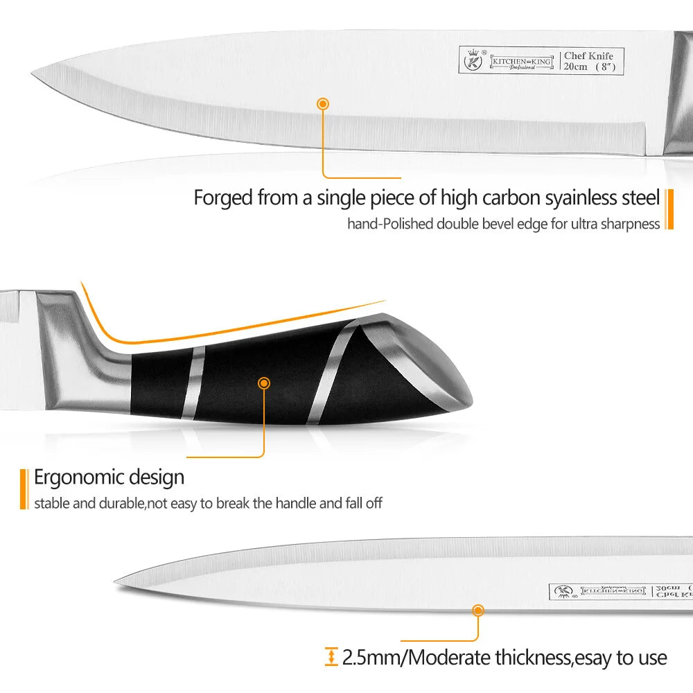 MDHAND  Stainless Steel Kitchen Knife Set Sharp Non-Stick Coated Chef Knives with Sharpener for Cutting Slicing Dicing Chopping