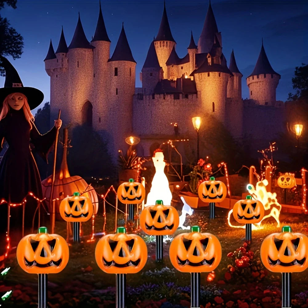 1 set of 5 solar pumpkin lanterns - glowing Halloween grapevines, Day of the Dead magic garden decoration, suitable for graves a