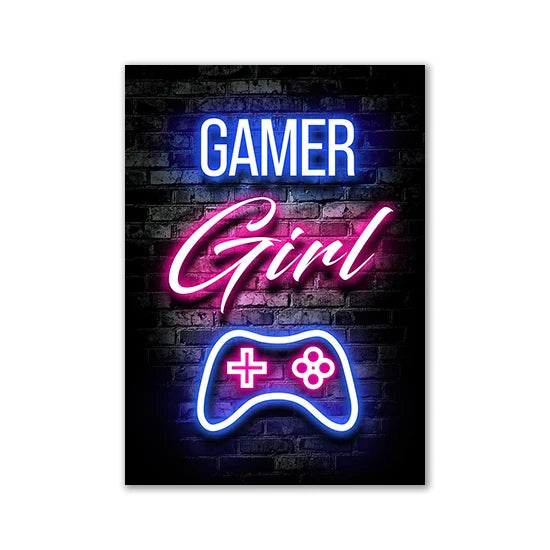 Motivational Neon Effect Game Slogan Pictures Flat Printed on Canvas Wall Posters and Paintings for Game Room Decor Gamers’ Gift