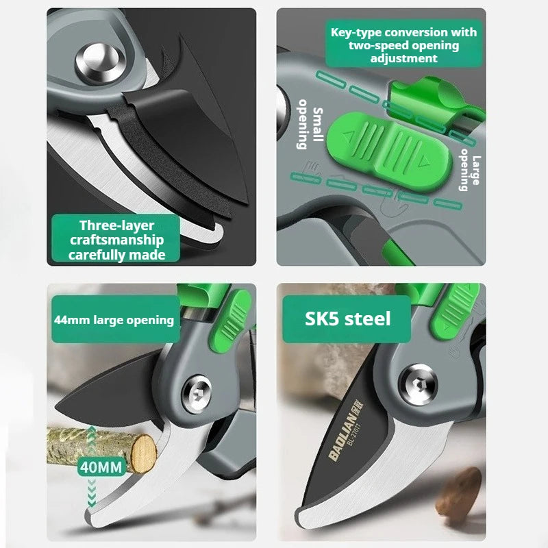 Gardening Branch Scissors Portable Pruning Shears Labor Saving Flower Fruit Tree Branches Trimming Tools Safety Lock Hand Pruner