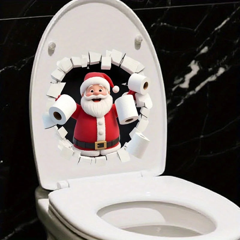1pc Wall-Breaking Santa Creative Toilet Sticker Christmas Decoration Suitable for Bathroom and Bedroom Self-adhesive Decoration
