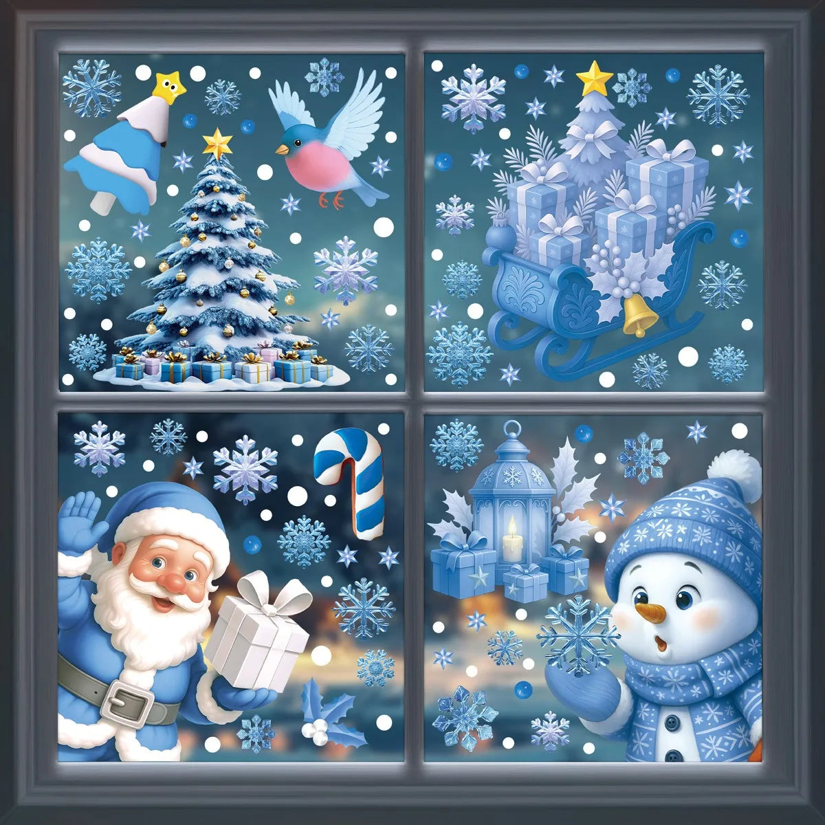 Christmas Decorative Window Stickers Cartoon Santa Snowmen Bells Static Glass Christmas  Decorations for Holiday Party Xmas