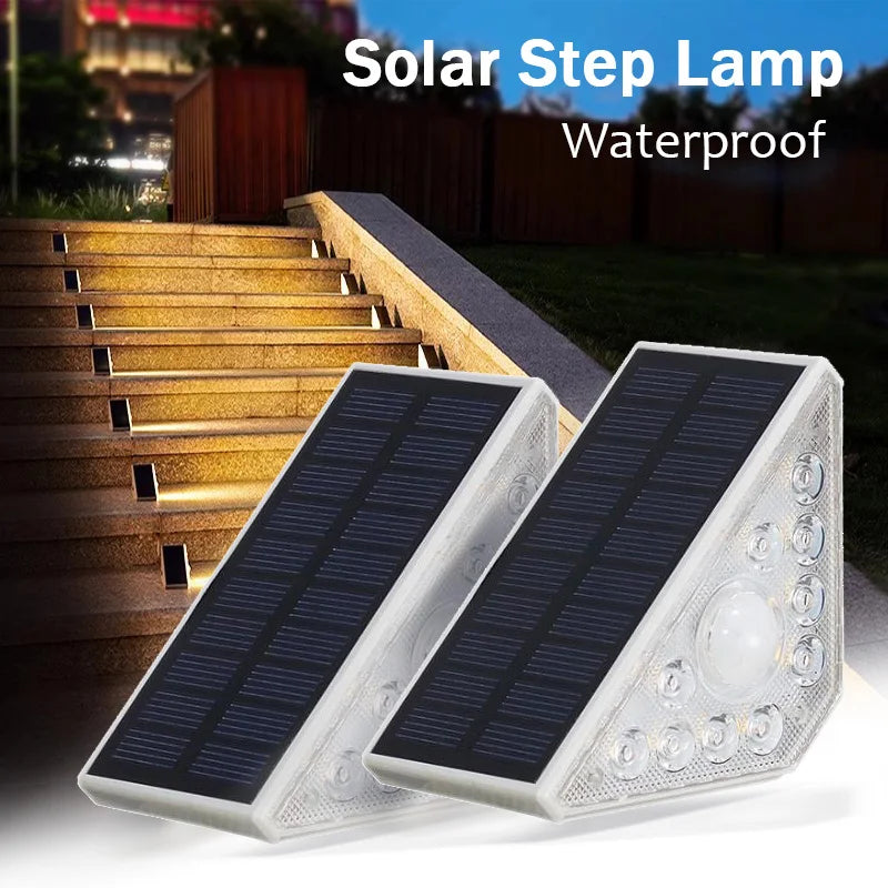 LED Solar Stair Light Lamp Motion Sensor Waterproof Passage Courtyard Guardrail Step Night Light for Outdoor Garden Terrace