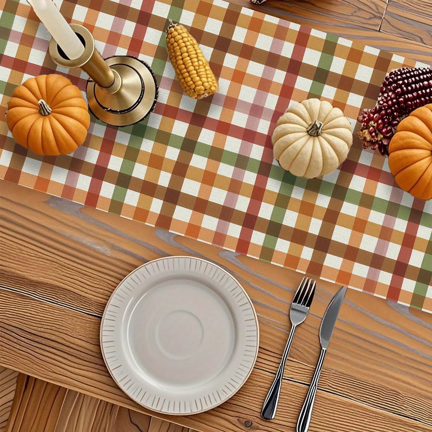 Autumn Table Runner Thanksgiving Halloween Decor Polyester Orange Brown Green Beige Red For Farmhous Table Easy To Clean