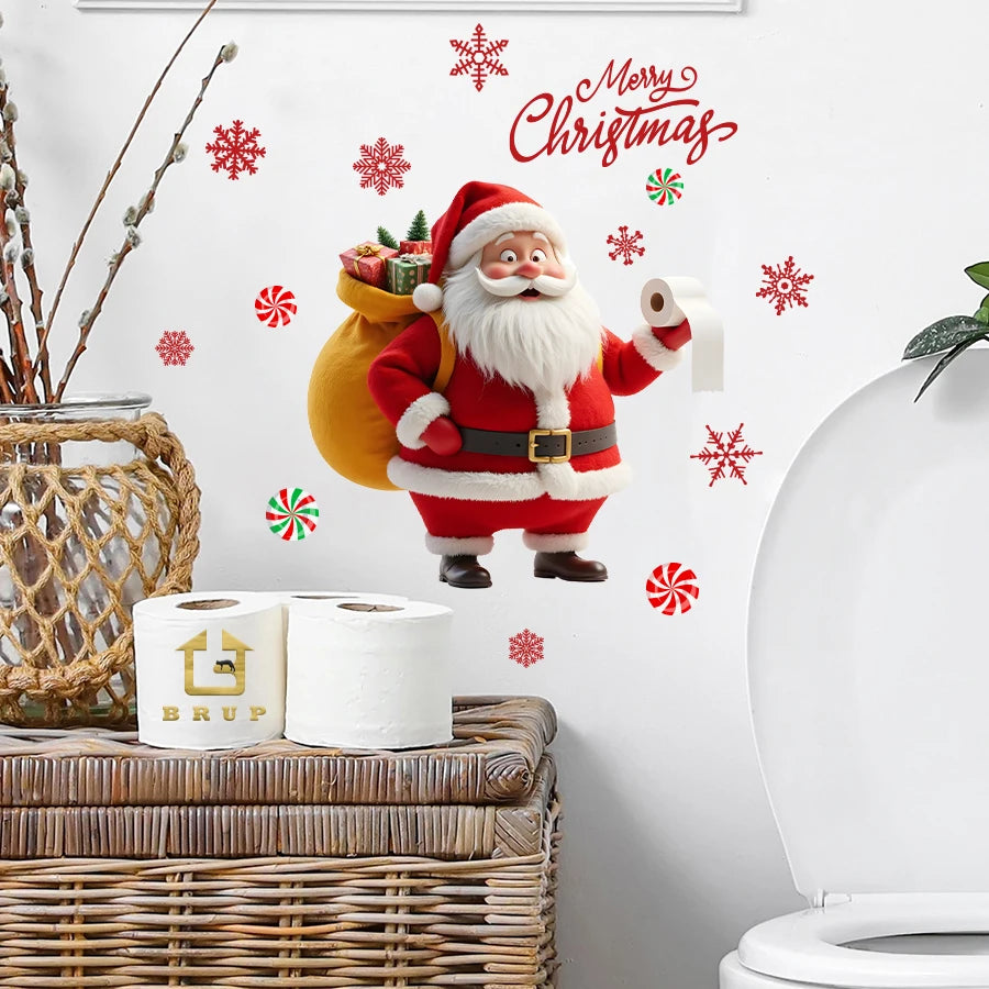 Merry Christmas Santa Toilet Stickers - Removable PVC For Bedroom Living Room Bathroom Decoration Toilet Decal