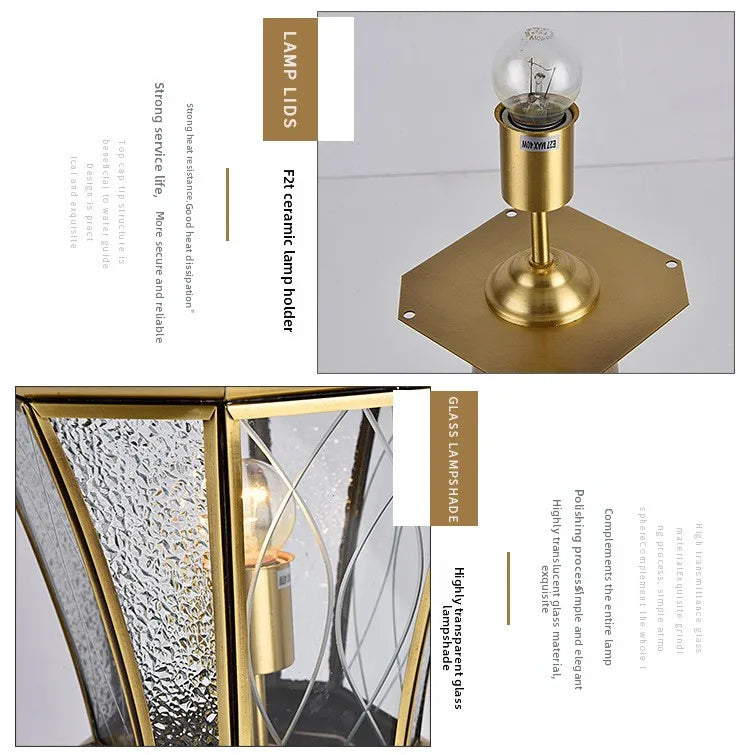 European Style Outdoor Waterproof Lawn Brass Lighting Retro Garden Villa Wall Light Engineering Landscape Courtyard E27 Fixture