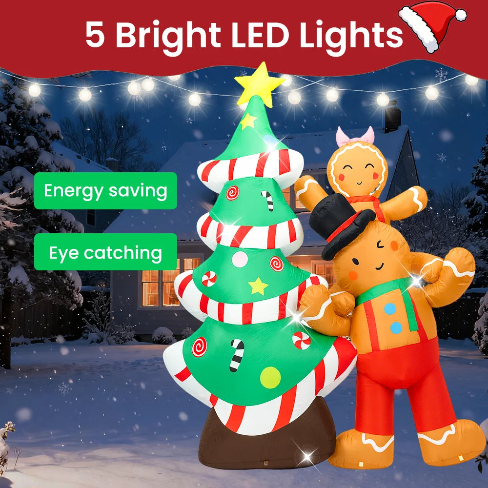 8FT Christmas Inflatables Outdoor Decorations, Blow Up Yard Decoration(Gingerbread Man & Christmas Tree)