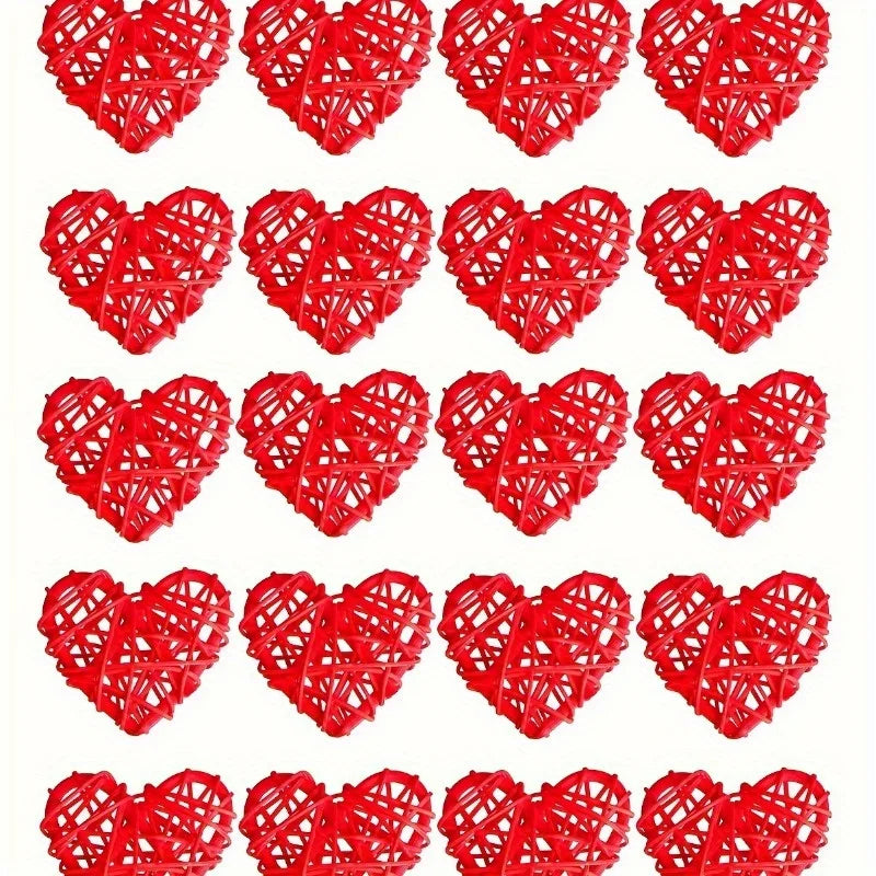 20pcs Heart Shaped Rattan Ball Decoration Valentine's Day Home Decoration DIY Filling Decoration Wedding Table Decoration (red)