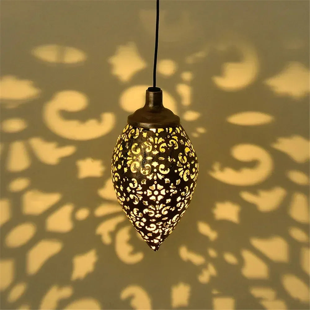 Outdoor Water Drop Shaped Solar Projection Light Waterproof Hollowed-out for Garden Patio Stair Fence Street Landscape Balcony