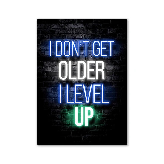 Motivational Neon Effect Game Slogan Pictures Flat Printed on Canvas Wall Posters and Paintings for Game Room Decor Gamers’ Gift