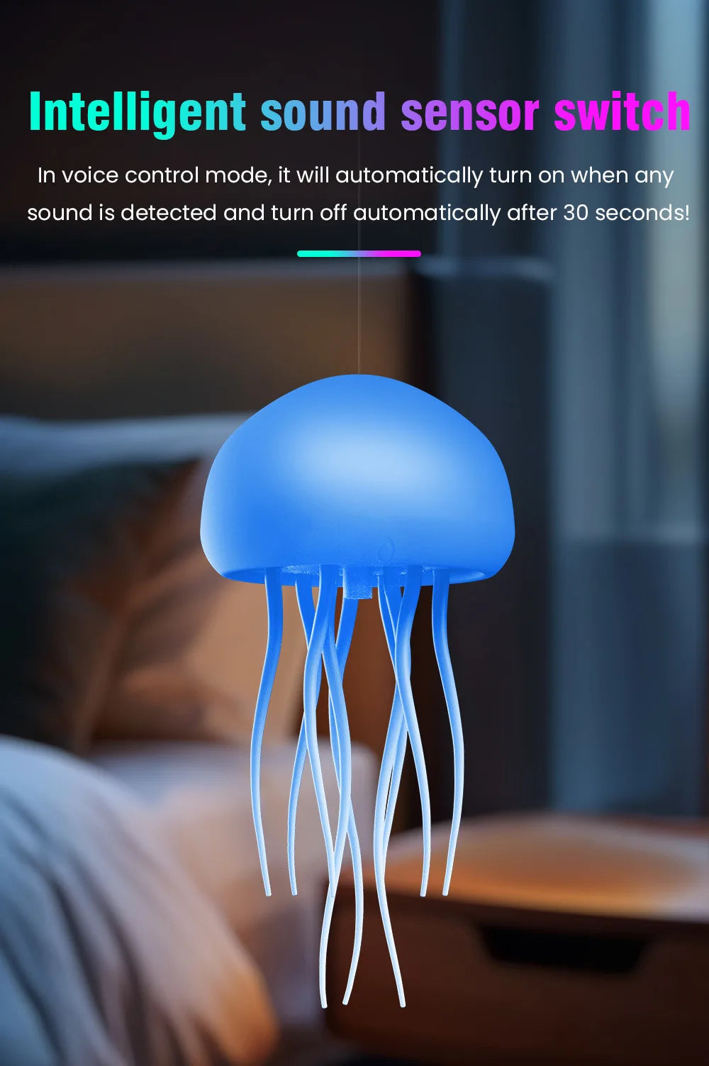 Jellyfish Cartoon LED Nihgt Light Voice Control Gradient Cute Rotating Jellyfish Hanging Bedside Lamp RGB Table Lamps Room Decor
