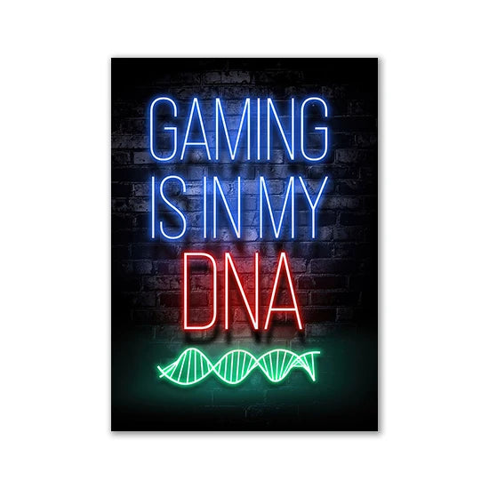 Motivational Neon Effect Game Slogan Pictures Flat Printed on Canvas Wall Posters and Paintings for Game Room Decor Gamers’ Gift