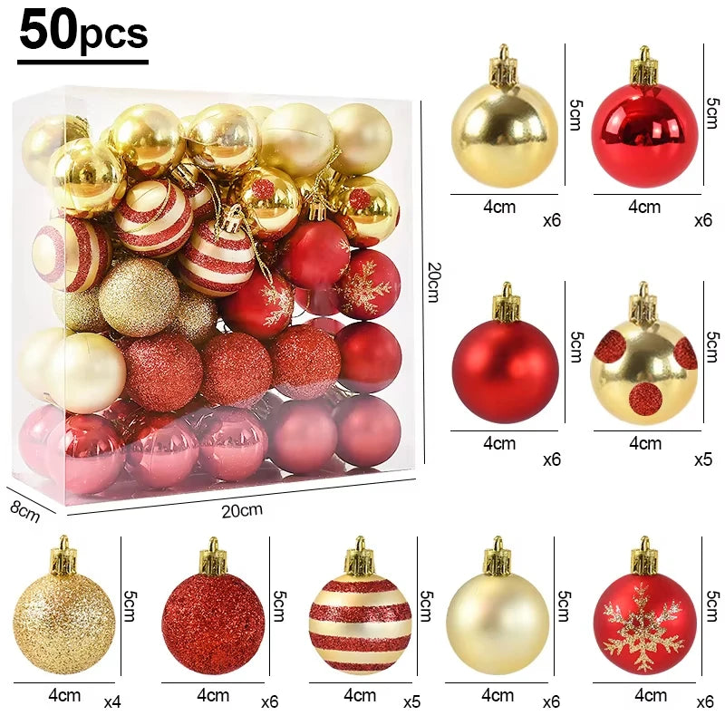 50Pcs Christmas Tree Balls Ornament Xmas Trees Hanging Bauble Pendant 2025 Christmas Decor For Home Navidad 2026 New Year Gifts