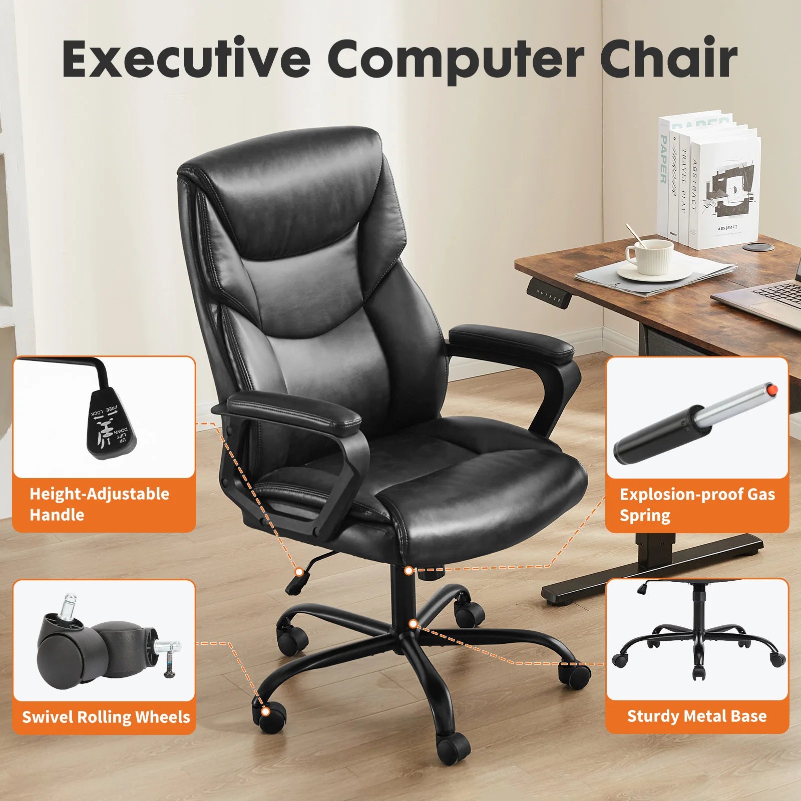 JHK Ergonomic PU Leather Padded Armrest Living Room Rocking Gaming Chair Swivel Wheel With Lumbar Support Gaming Chairs