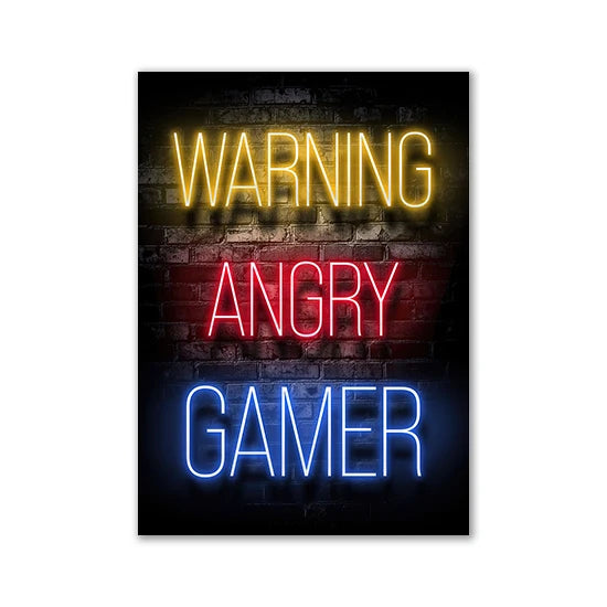 Motivational Neon Effect Game Slogan Pictures Flat Printed on Canvas Wall Posters and Paintings for Game Room Decor Gamers’ Gift