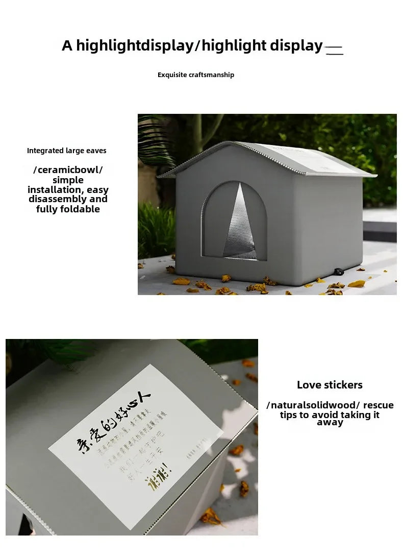 Waterproof Warm Cat Dog House, Winter Outdoor Stray Pet Cave Bed, Foldable Small Dog Puppy Sleeping Bag for Indoor Use Supplies