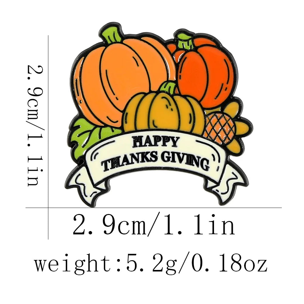 Cute Cartoon Thanksgiving Enamel Brooch Creative Animal Hedgehog Pumpkin Turkey Lapel Pin Badge Backpack Clothing Accessories