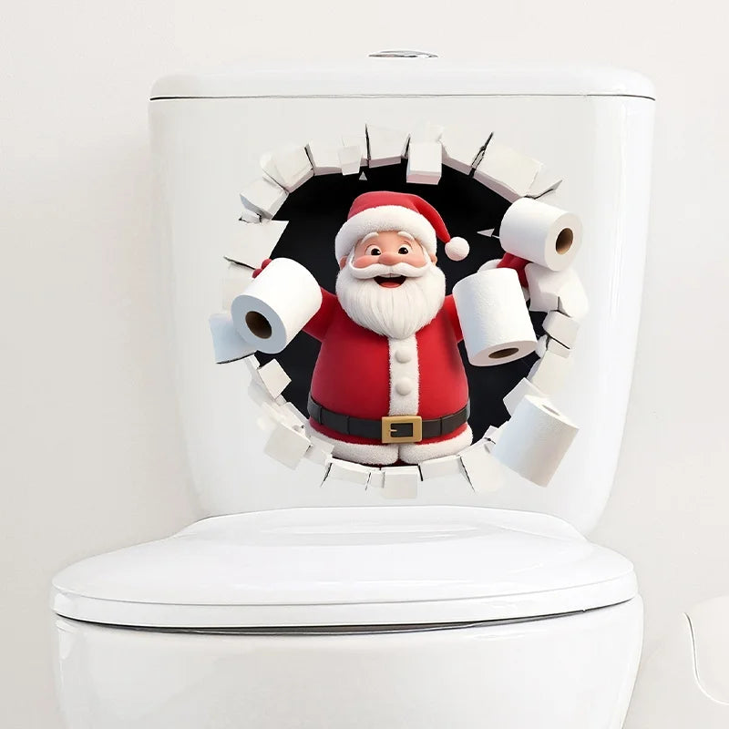 1pc Wall-Breaking Santa Creative Toilet Sticker Christmas Decoration Suitable for Bathroom and Bedroom Self-adhesive Decoration