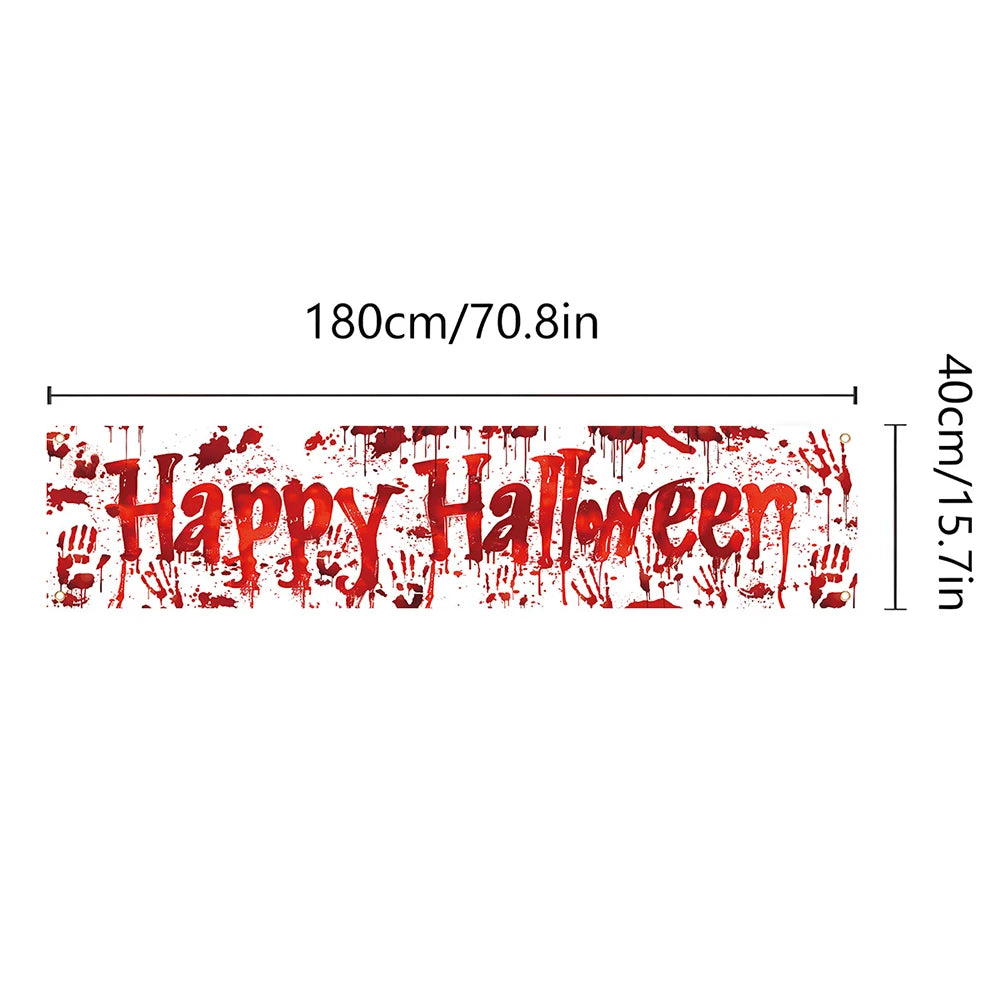 Halloween Theme Party 1.8m Banner Pumpkin Bat Ghost Pattern Happy Halloween Banner Outdoor Yard Decor Supplies
