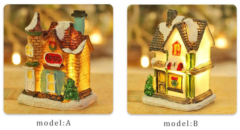 1~6pcs LED Night Light Christmas Ornaments 2025 Luminous Castle Snow House Sculpture Xmas Decoration for Home New Year Navidad