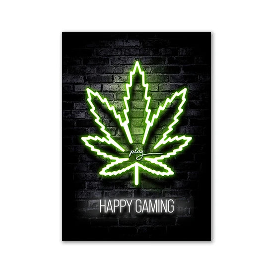 Motivational Neon Effect Game Slogan Pictures Flat Printed on Canvas Wall Posters and Paintings for Game Room Decor Gamers’ Gift