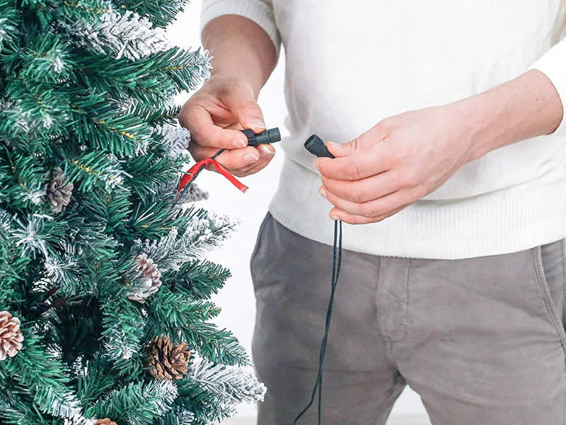 Homde Pencil Christmas Tree 5 Foot Pre-Lit Artificial Christmas Tree Flocked Snow Pine Cone 140 Warm White Light Holiday Decor