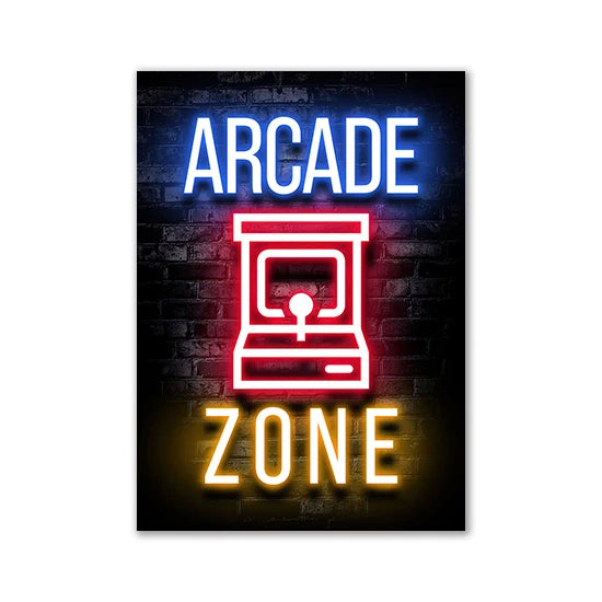 Motivational Neon Effect Game Slogan Pictures Flat Printed on Canvas Wall Posters and Paintings for Game Room Decor Gamers’ Gift