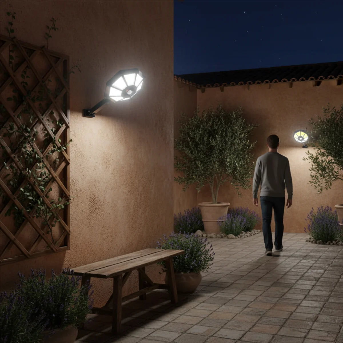 Solar Lights Outdoor Motion Sensor Lamp Powered Flood Outside Security Fence Wall Spotlights For Yard Pool Led Waterproof Garden