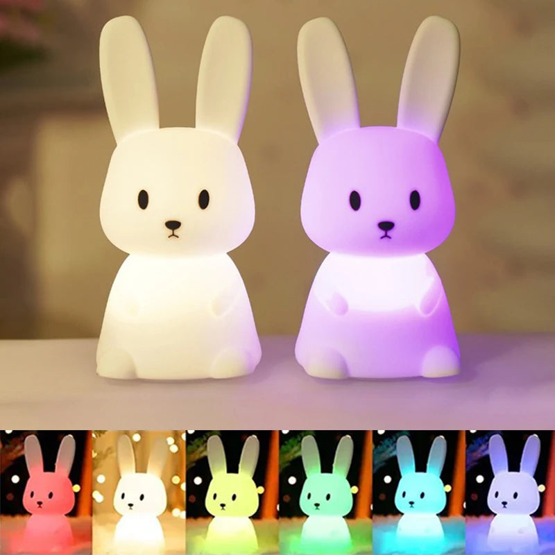 GGbingo Silicone Rabbit LED Night Light Touch Sensor Table Lamp Cute Animal Bedroom Decor Gift for Kids Baby Child Home