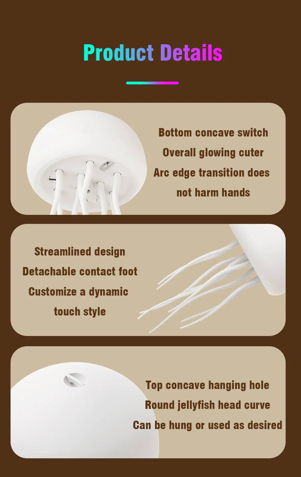 Jellyfish Cartoon LED Nihgt Light Voice Control Gradient Cute Rotating Jellyfish Hanging Bedside Lamp RGB Table Lamps Room Decor