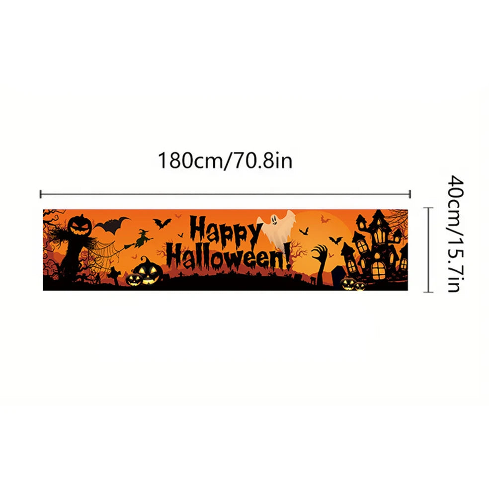 Halloween Theme Party 1.8m Banner Pumpkin Bat Ghost Pattern Happy Halloween Banner Outdoor Yard Decor Supplies