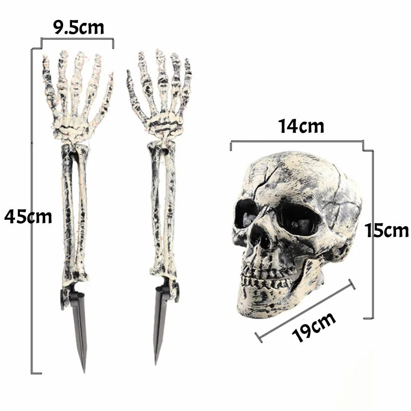 3pcs Bone Skeletons Yard Ground Stakes Simulated Ghost Skull Hand Props Halloween Garden Outdoor Insert Party Decoration