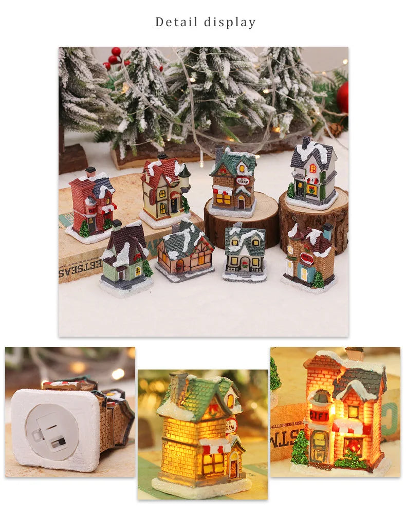 1~6pcs LED Night Light Christmas Ornaments 2025 Luminous Castle Snow House Sculpture Xmas Decoration for Home New Year Navidad
