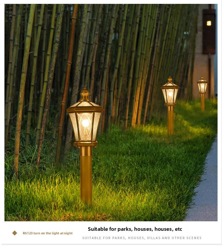 European Style Outdoor Waterproof Lawn Brass Lighting Retro Garden Villa Wall Light Engineering Landscape Courtyard E27 Fixture