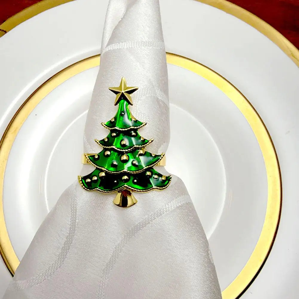 5PCS Christmas Napkin Rings Xmas Tree Ornaments 2025 Christmas Home Kitchen Dinner Table Decoration New Year Party Supplies