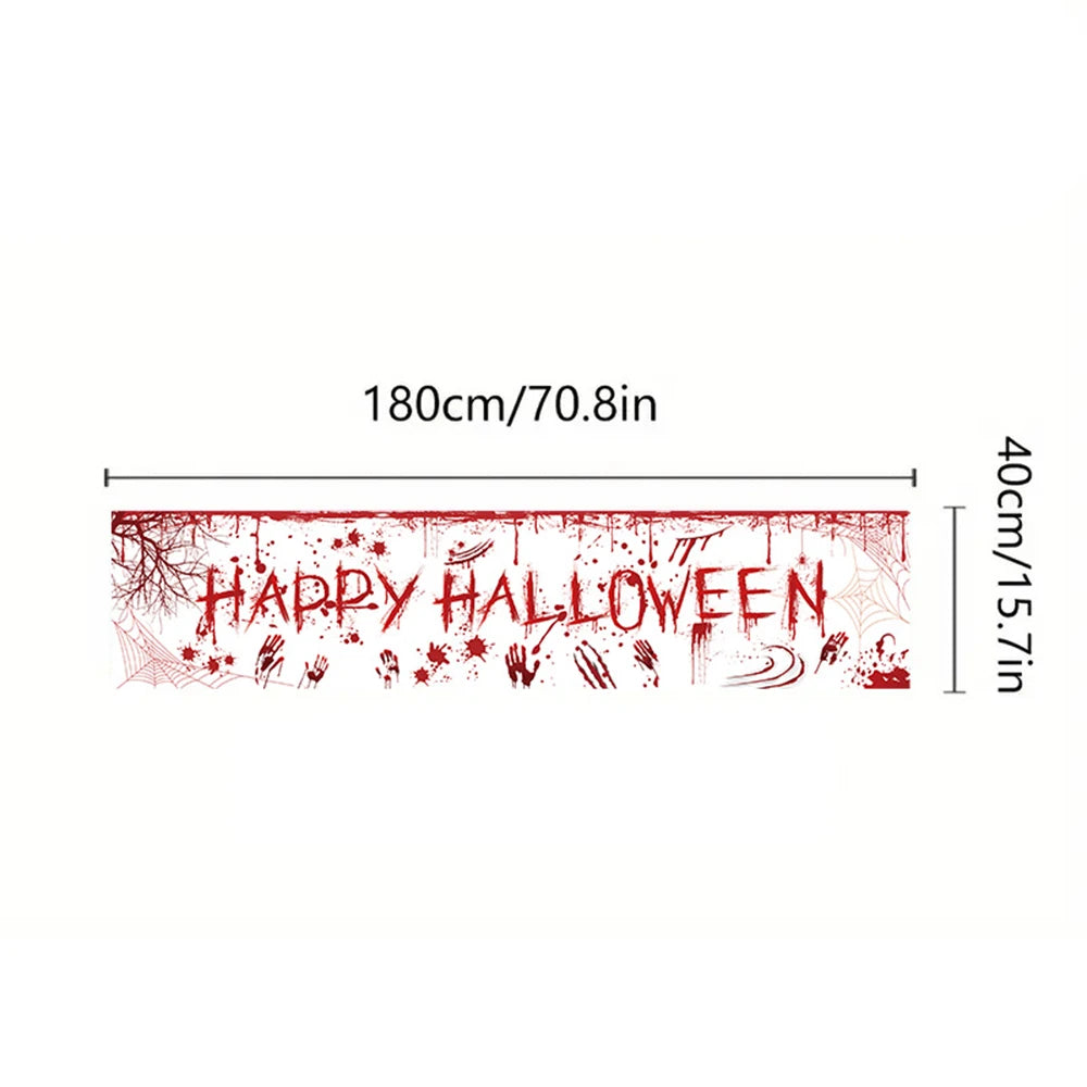Halloween Theme Party 1.8m Banner Pumpkin Bat Ghost Pattern Happy Halloween Banner Outdoor Yard Decor Supplies